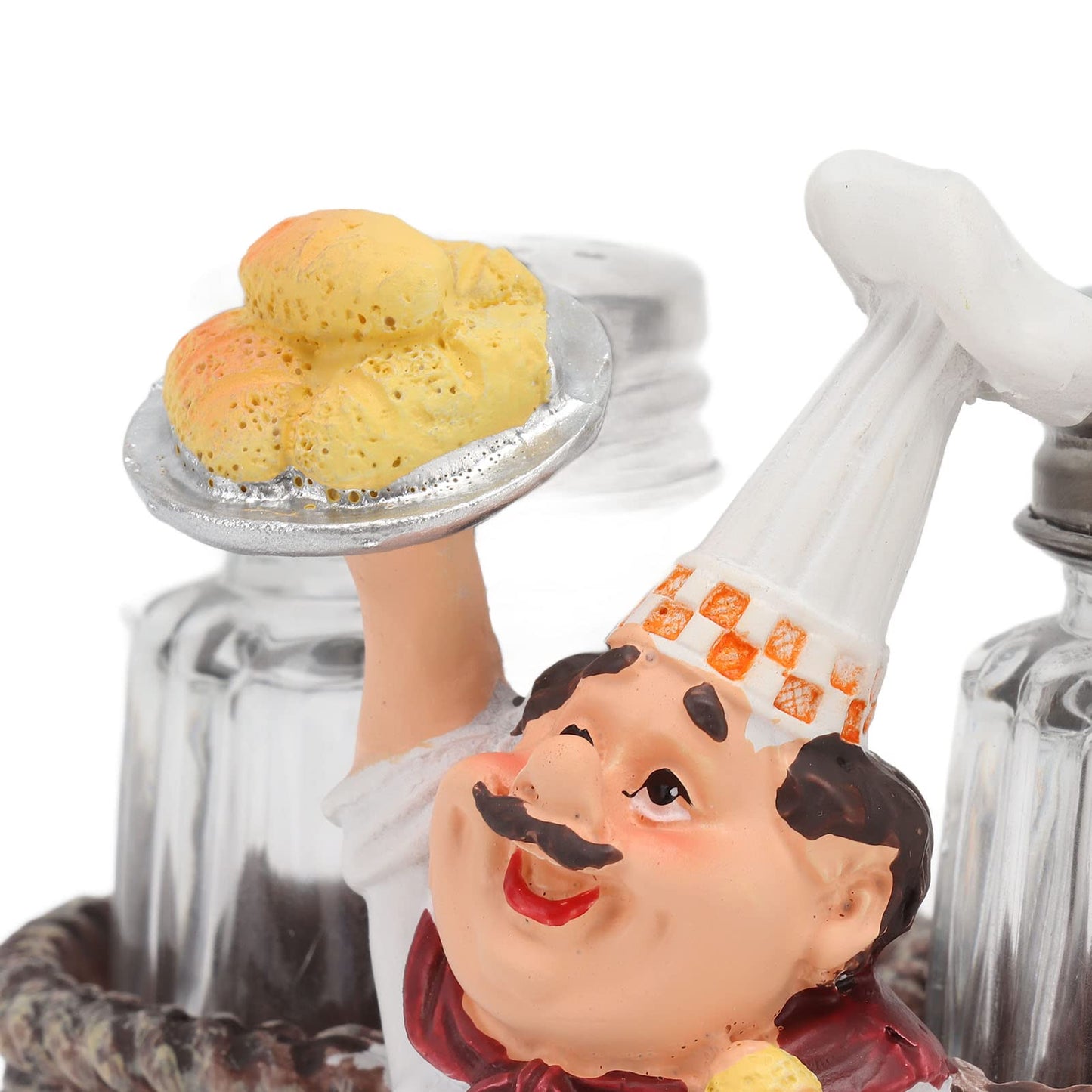Salt and Pepper Shaker Sets, 2Pcs Shaker Spice Bottle with French Chef Sculpture Decoration Sitting Chef Decorative Statue Spice Organizer for Kitchen