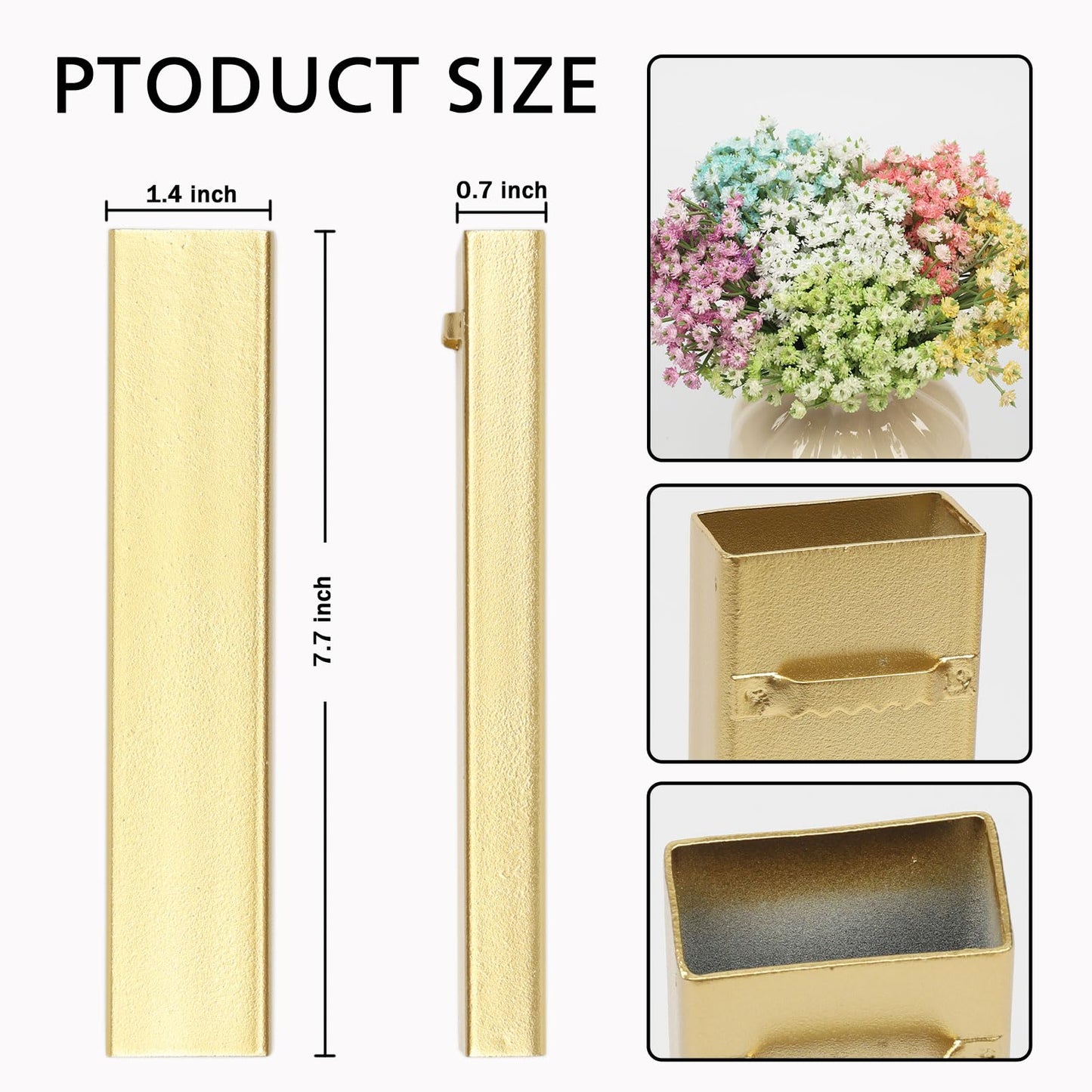 Pretty Jolly Wall Decor Babys Breath Metal Planter Modern Boho Home Vase,Artificial Flowers Indoor Wall Sculpture for Living Room, Bedroom White Set of 2 Gold