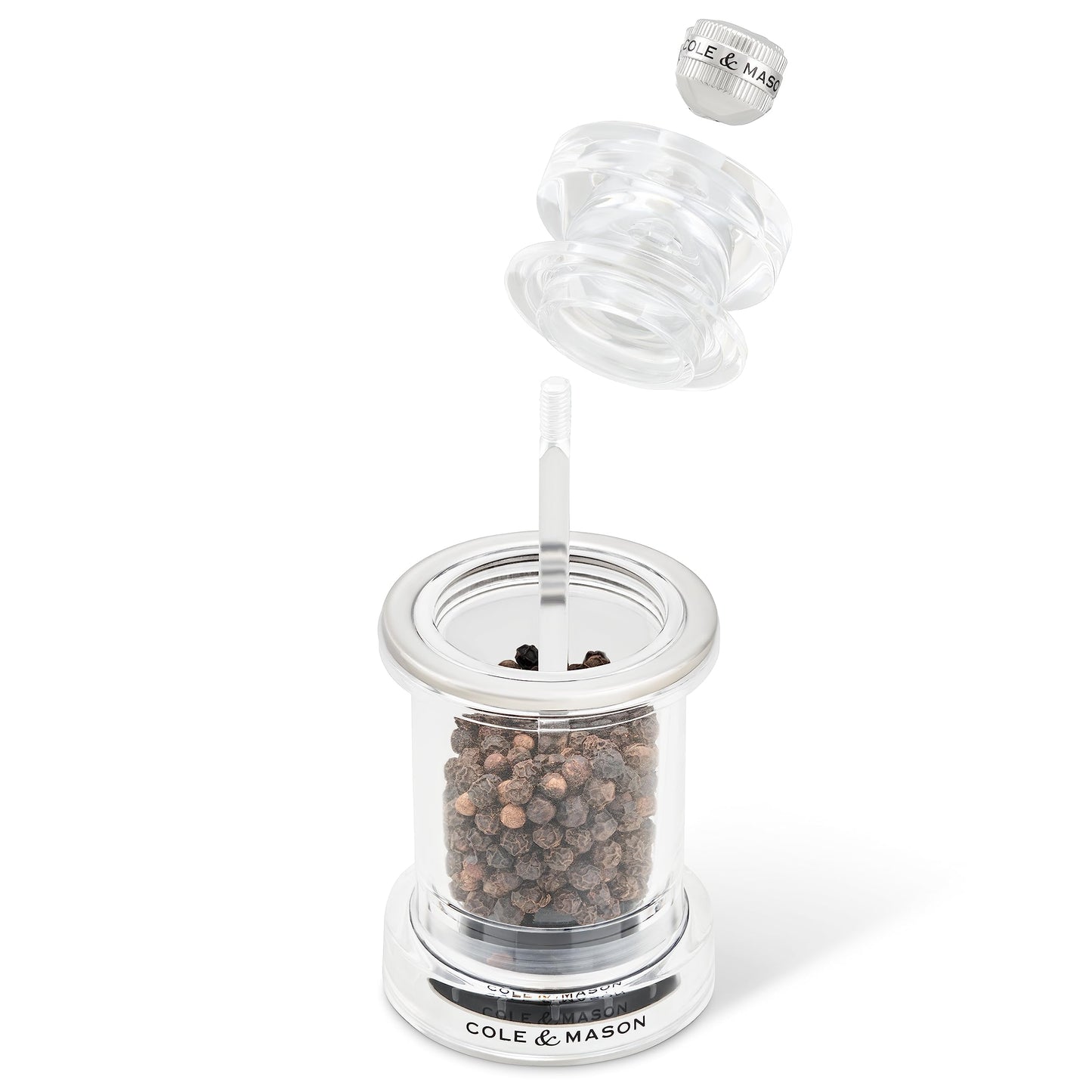 Cole & Mason 675 Refillable Spice Mill - Kitchen & Home Accessory - Salt & Pepper Grinder Set - Salt & Peppercorn Included - Acrylic - Salt & Pepper Set 4.5"