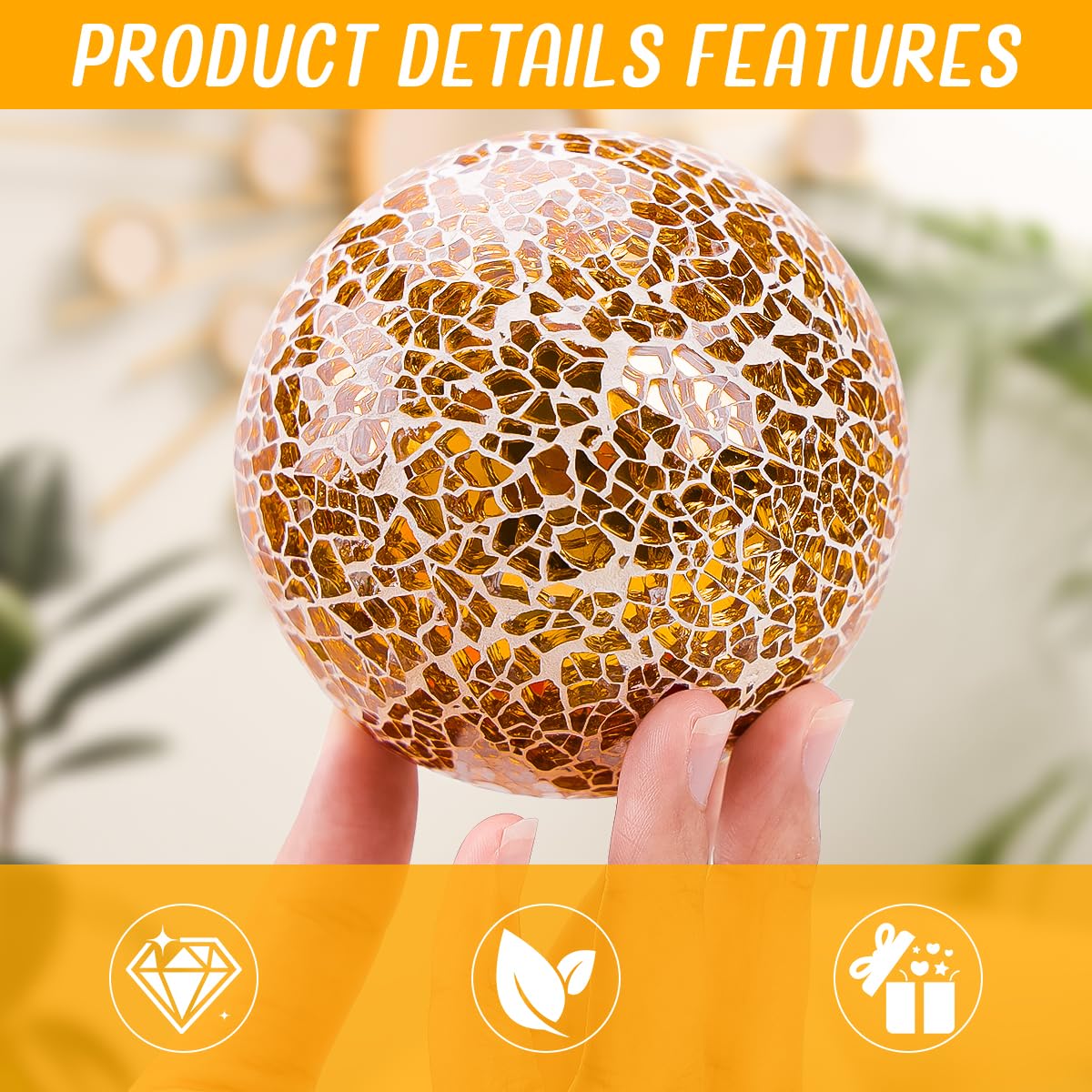 Yatinkim Decorative Balls Set 3pcs Mosaic Glass Ball for Bowls 3.35inch