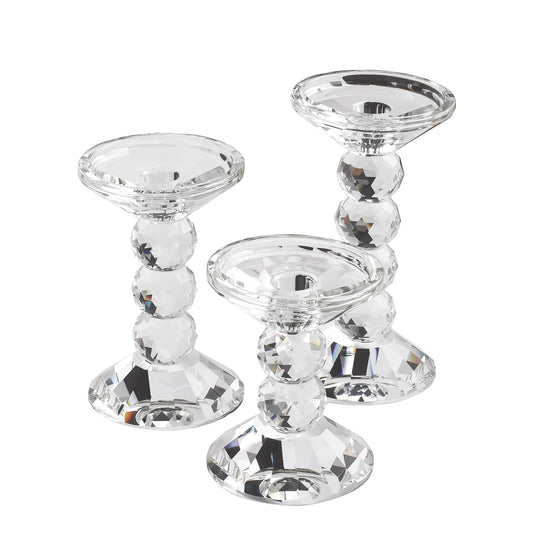 Kitcom Crystal Candlestick Holders Crystal Pillar/Taper Candle Holders, Tabletop Centerpieces for Party Wedding Banquet Decorations Set of 3, Comes with Gift Box(7.5''/6.3''/4.9'' Tall)