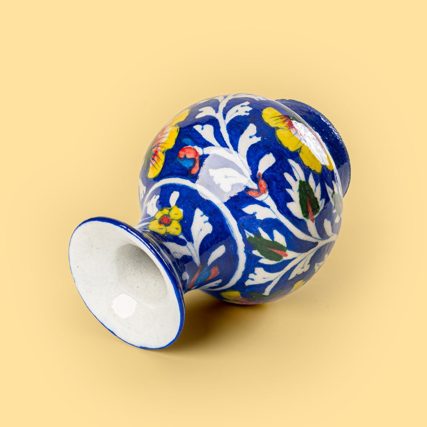 Ceramic Vase Handmade Ceramic Blue and White Designer Elegant Flower Pot with Floral Design for Living Room Bedroom Office and Gifting (Yellow Flower)