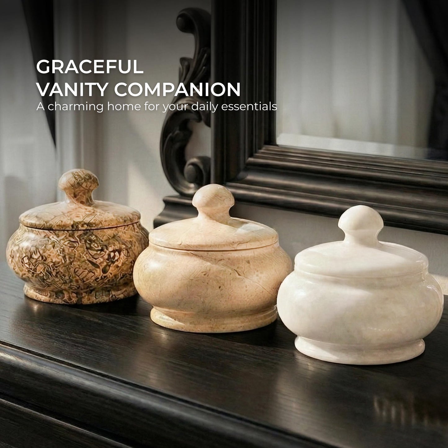 UrbanFocal Natural Decorative Marble Jar with Lid - 3 Inch Polished Marble Salt Cellar & Spice Jar - Small Jewelry Box & Bathroom Vanity Organizer, Coral