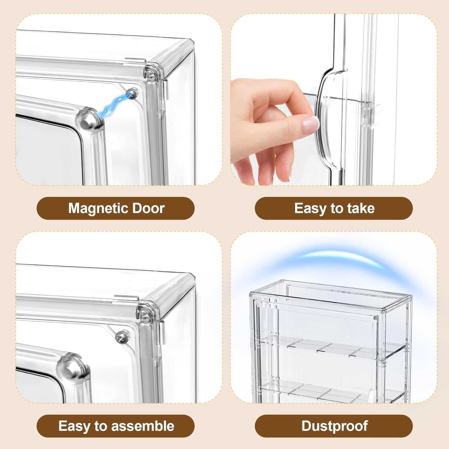 BOHOIDEE 4 Tiers Clear Display Case for Figures, Acrylic Storage Organizers Box with Magnetic Door, Wall-Mounted Dustproof Showcase for Collectibles Action Figure(1PACK, Wall-Mounted Extra Large)