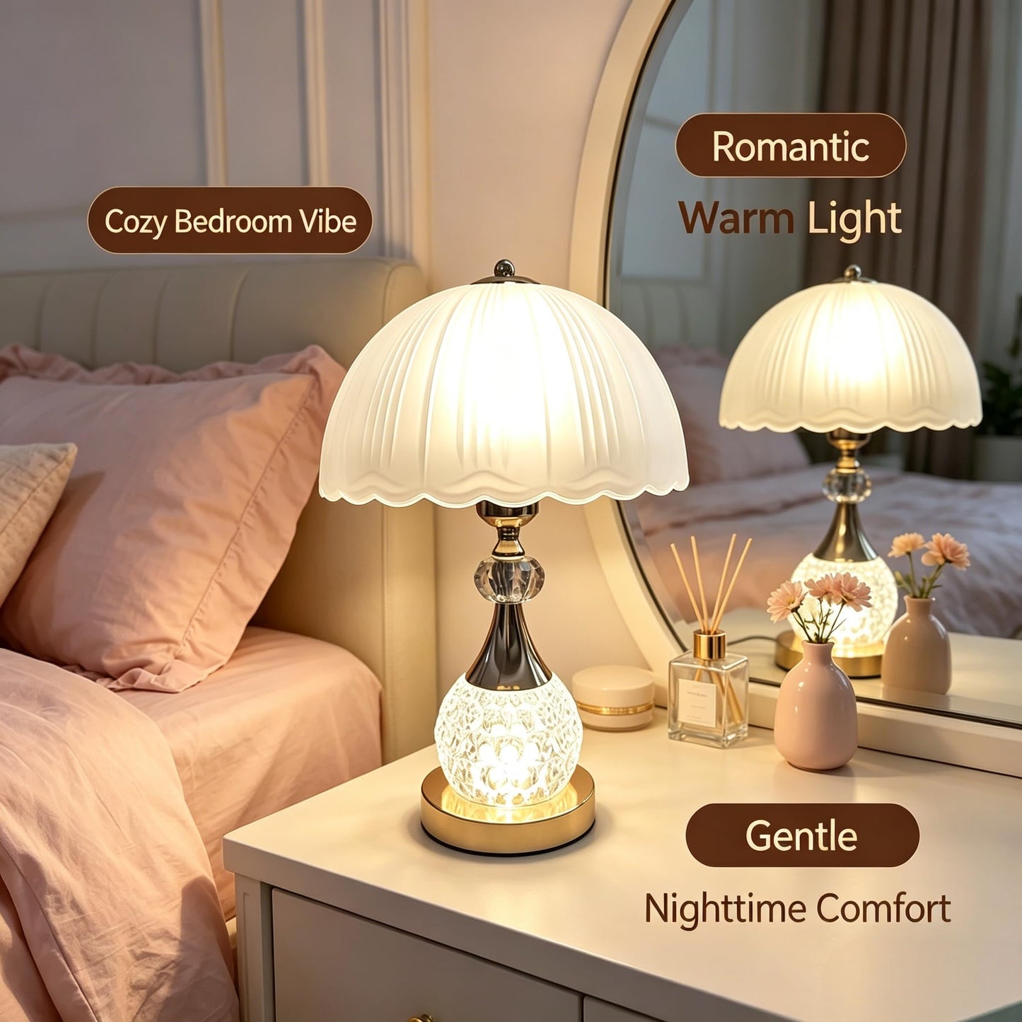 xiaojuande Crystal Table Lamp, Gold Glass with White Lampshade