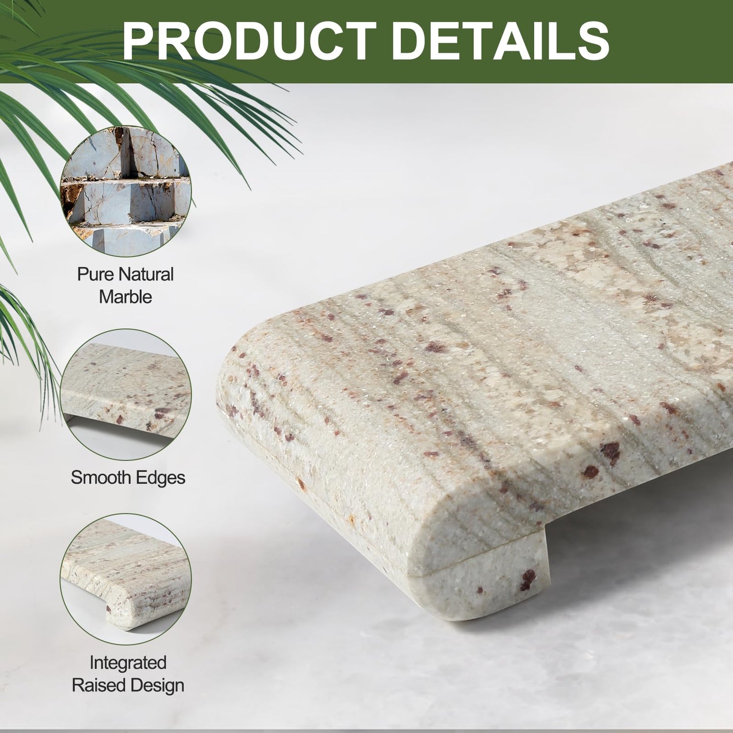 Erongoo Marble Tray Pedestal Stand, 16"x4" Marble Vanity Tray with Feet for Bathroom Counter, Rectangular Marble Riser for Kitchen Sink, Soap Dispenser Perfume Jewelry Stone Organizer (River White)