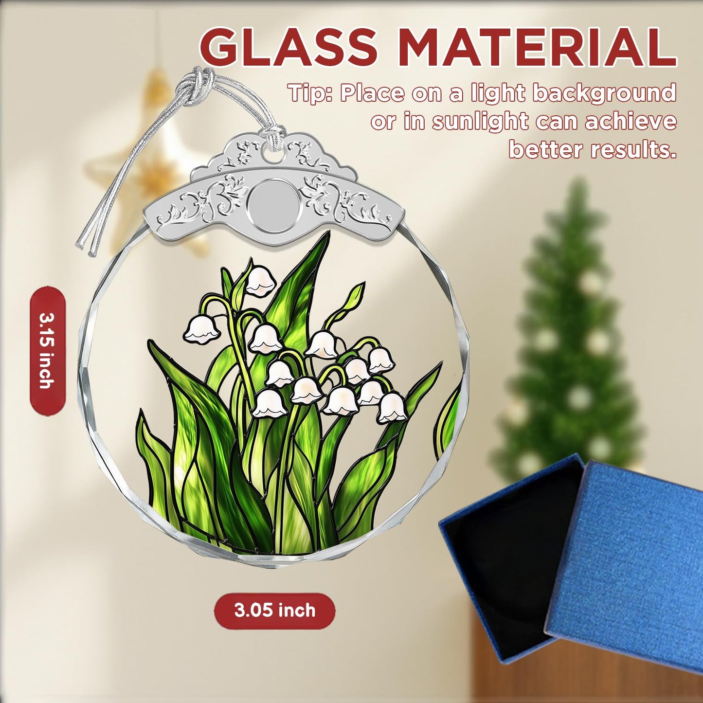 Giftelix Glass Ornament - Lily of the Valley - Car Hanging Decoration - Elegant Home Decor Accent - Unique Birthday Gift for Mom Grandma Wife Friends Sisters - Must-Have for Home