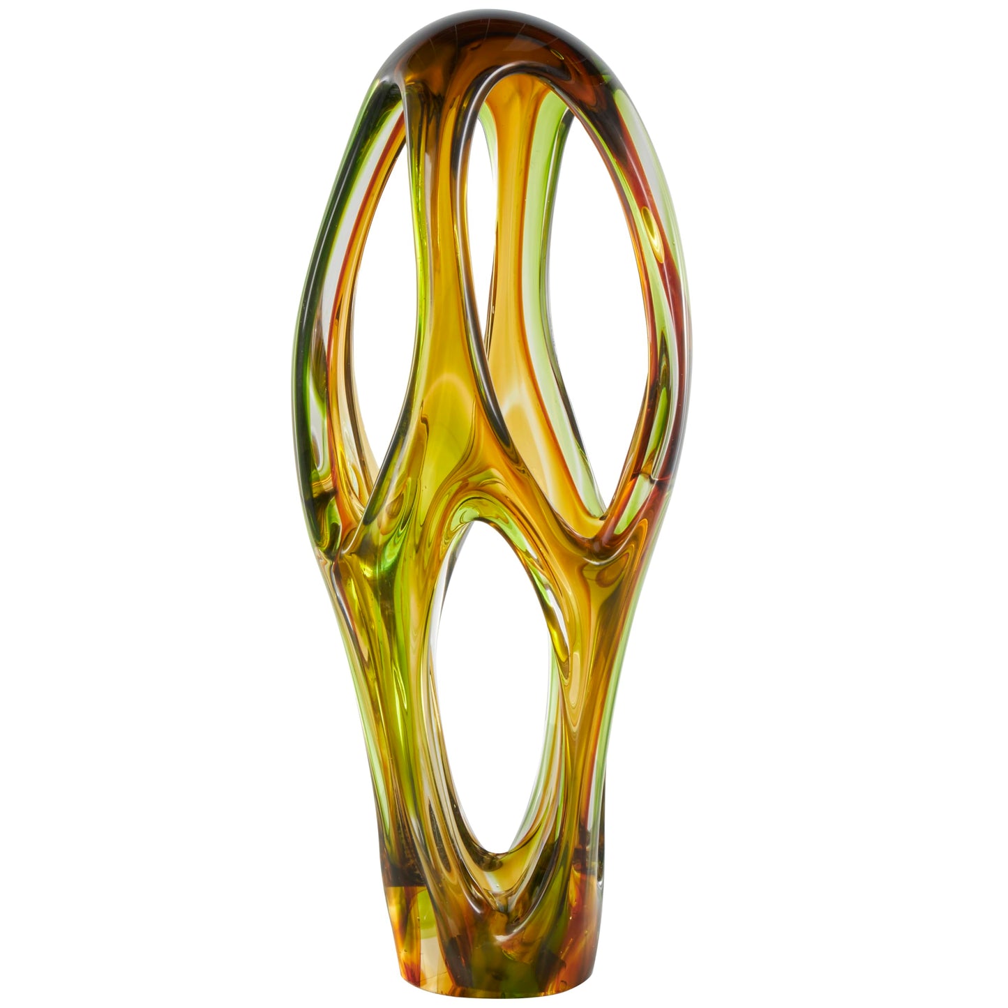 Deco 79 Glass Abstract Decorative Sculpture Ombre Cutout Home Decor Statue with Green Accents, Accent Figurine 6" x 9" x 21", Orange