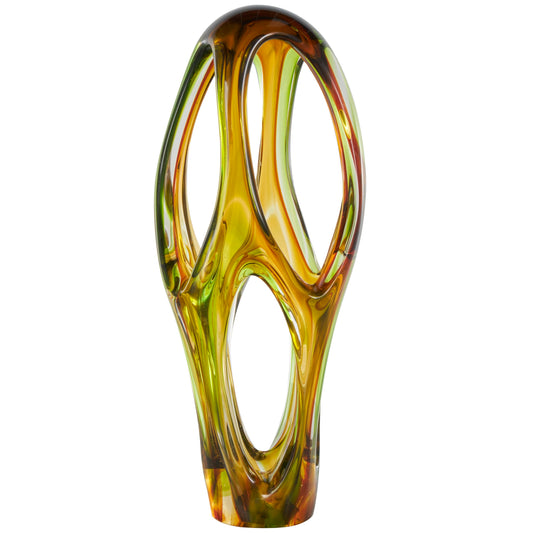 Deco 79 Glass Abstract Decorative Sculpture Ombre Cutout Home Decor Statue with Green Accents, Accent Figurine 6" x 9" x 21", Orange