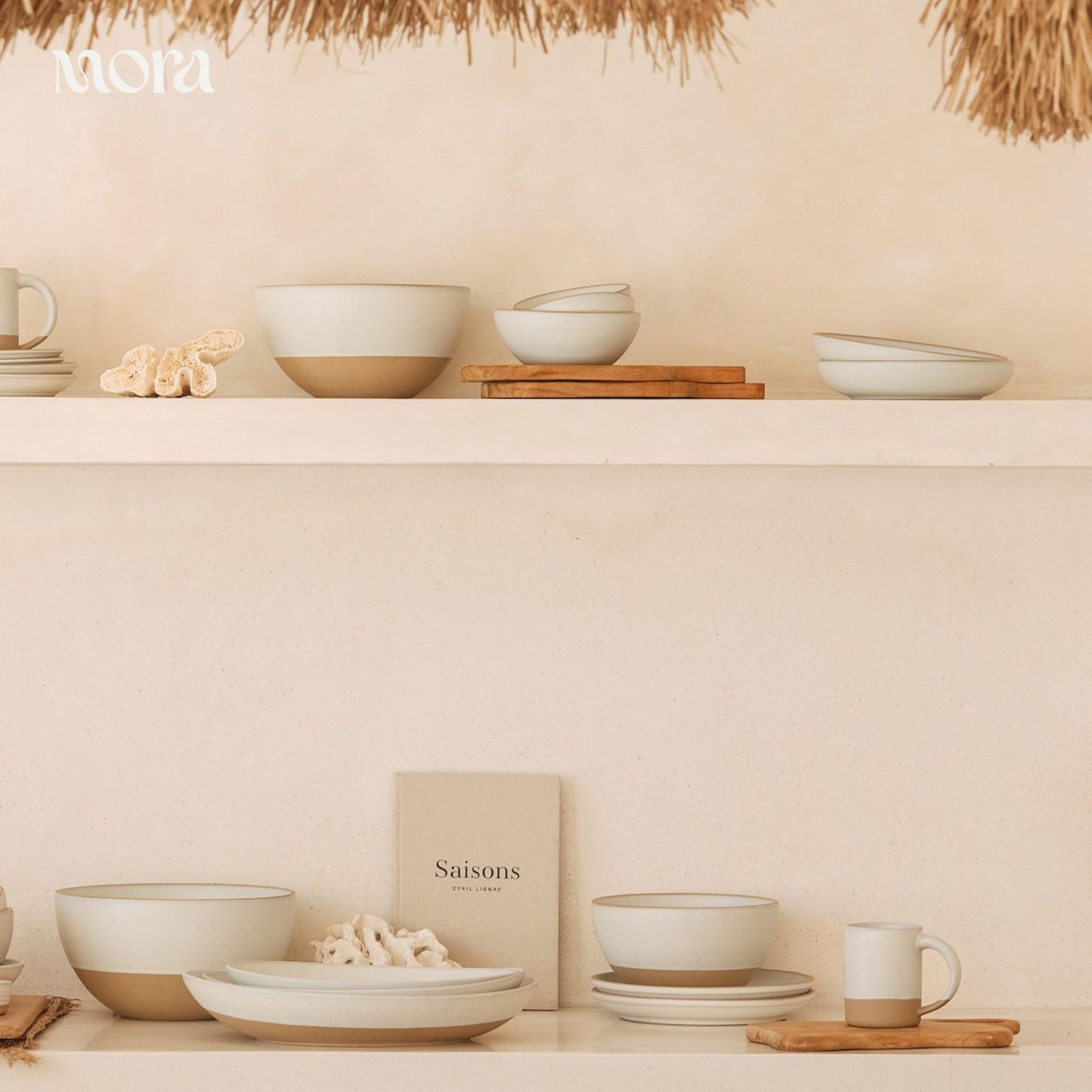 MORA Small Bowls Set of 4, 16oz Ceramic Pottery Dessert Bowls - Microwave, Oven and Dishwasher Safe - Oat
