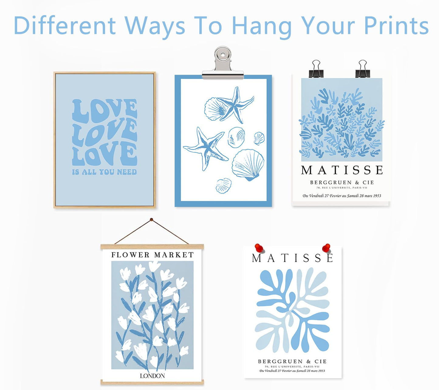 6Pcs Blue Coastal Wall Art Coastal Aesthetic Wall Decor Pictures Abstract Minimalist Posters Prints Boho Blue Plant Leaves Painting Artwork for Bedroom Living Gallery Home Decoration 12x16in, Unframed