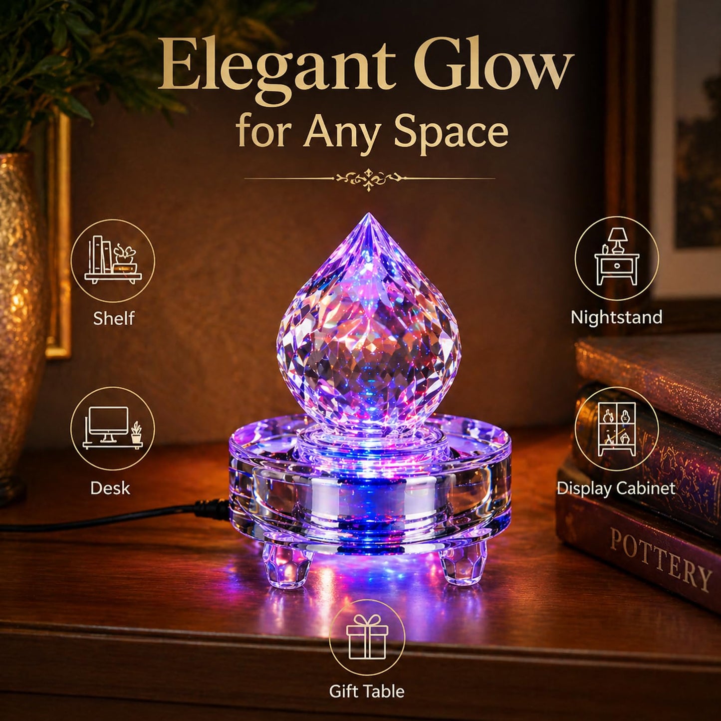 Zerelys Display Multicolor LED Light Base for 3D Crystal Glass Art, Acrylic, Figurines, 7 Color Changing Base, USB Powered (Round)