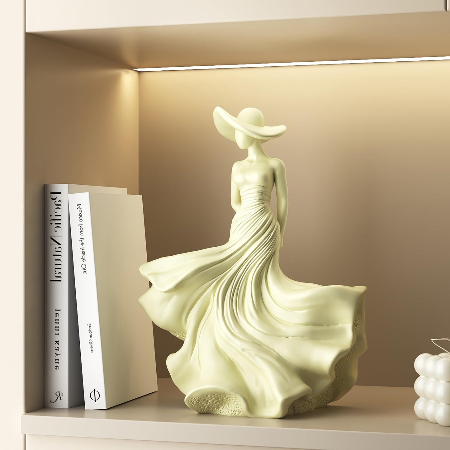Aris & Juno Abstract Woman Statue 10.4" Resin Art Sculpture for Living Room Mantel Shelf Decor - Modern Female Figurine Holding Rose, Wide Brim Hat Art Piece for Housewarming Birthday Gift for Her