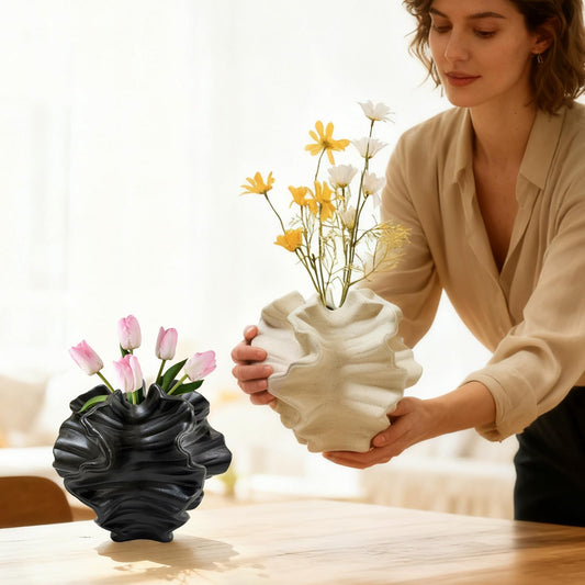 Ceramic Vase, Set of 2 White & Black Vases for Home Decoration, Flower Vase Minimalist Nordic Boho Style for Modern Farmhouse Decor, Living Room; Kitchen; Bedroom; Dining Table etc