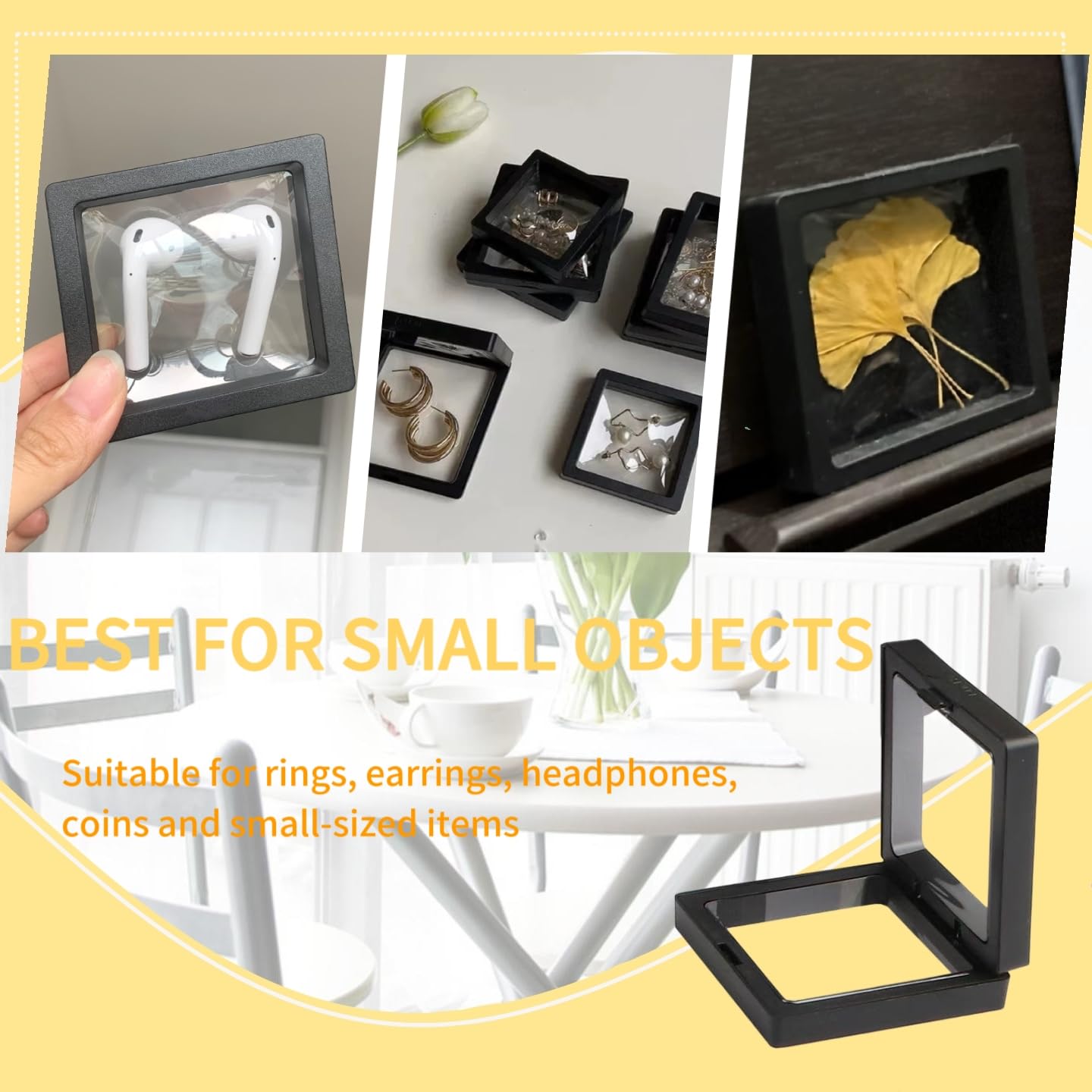 20Pcs Floating Frame Display Case——BSELUTNGY 3D Floating Display Case 2.76 Inches Black is Perfect for Preserving and Displaying Jewelry, Coins, Badges, Specimens and Various Collectible