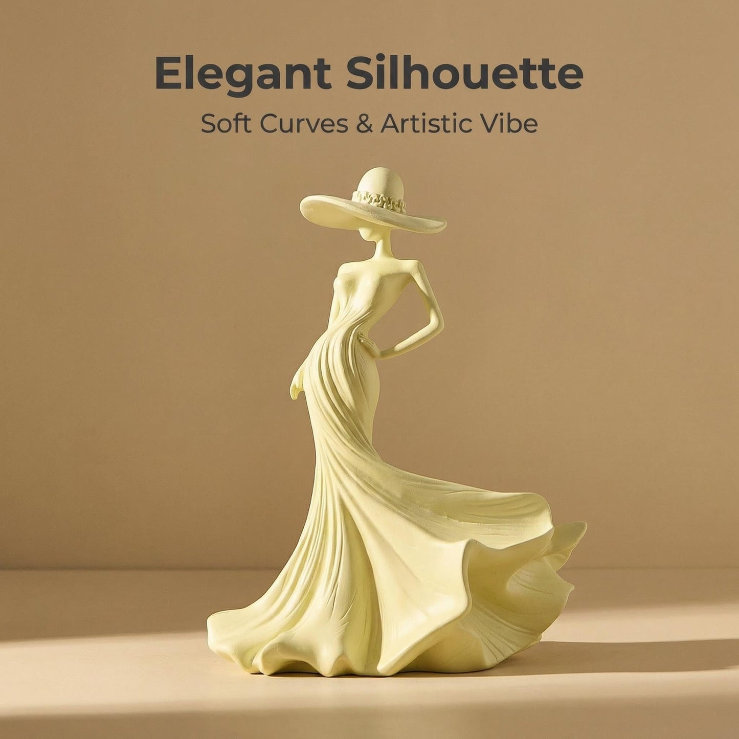 FelyHos 10.2" Cream Resin Elegant Lady Figurine Modern Art Sculpture Decor