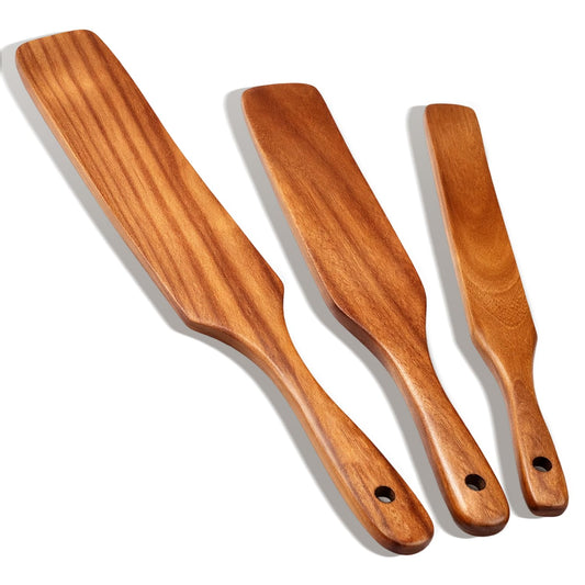 3 Pack Skinny Wooden Spurtle Set for Sourdough Starter Kit Accessories Teak Wood Jar Spatula Sourdough Bread Baking Supplies Gift Spurtles Kitchen Tools Stirring Stick Spoon Dough Whisk Scraper