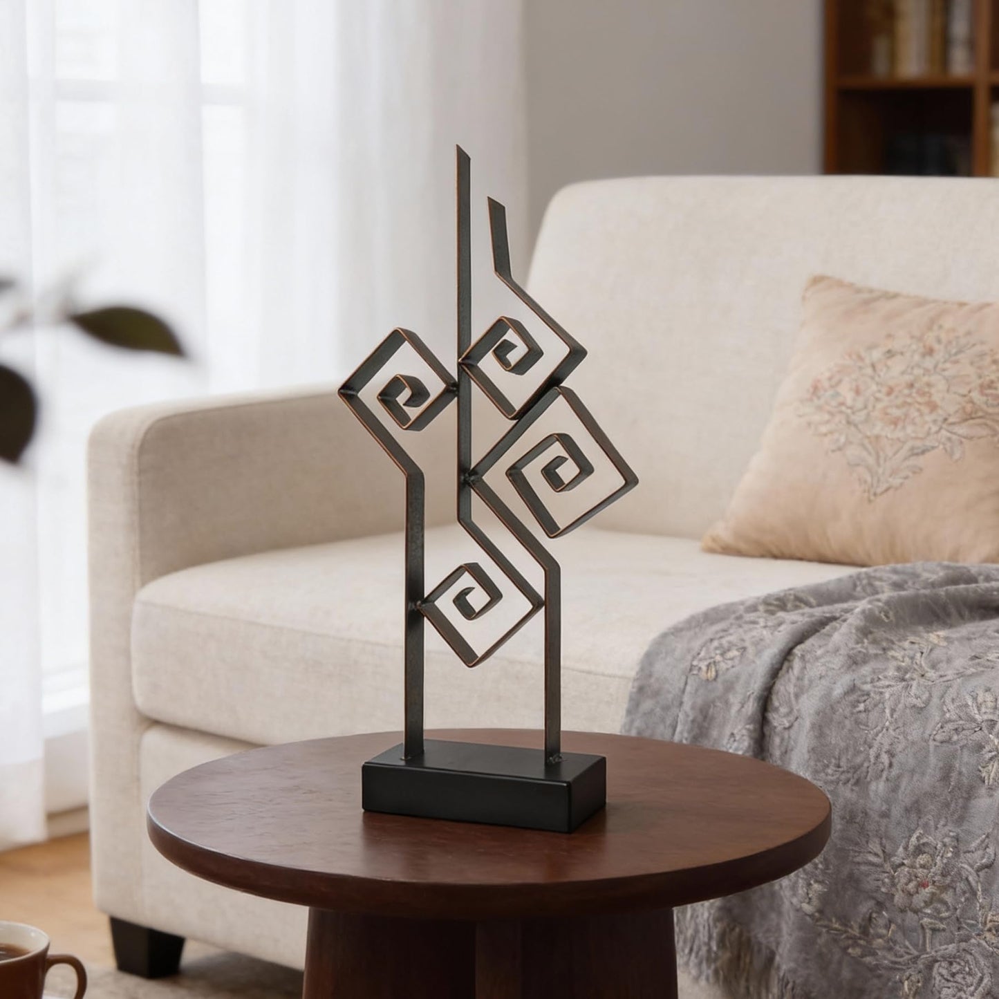 LNXMES Abstract Metal Sculpture Home Decor – Modern Minimalist Line Art Statue Decorations for Table, Shelf, Living Room, Office & Entryway (Geometric Line Art Metal Sculpture)