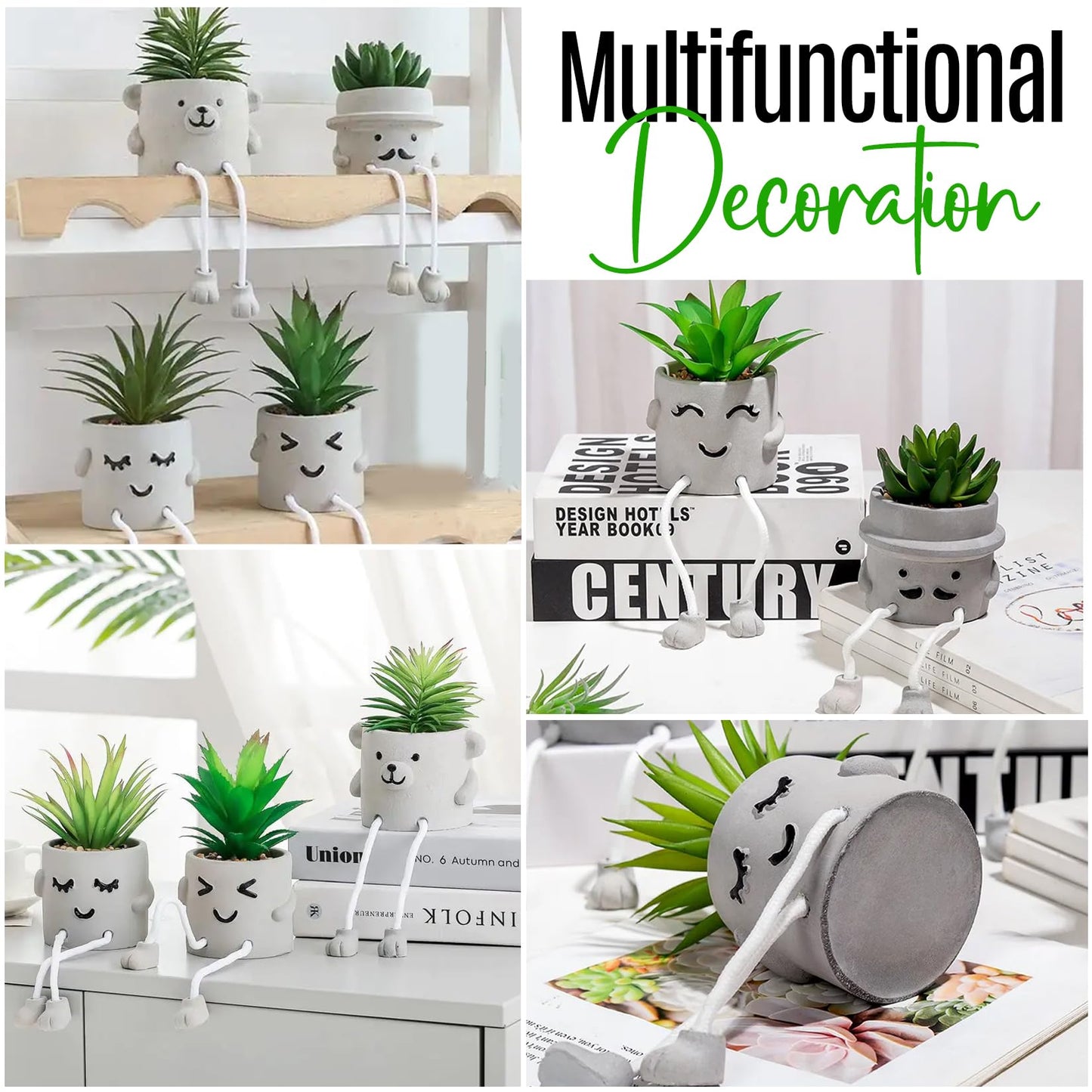 Zen Home Small Fake Plants for Shelf - Mini Succulent Artificial Decor - Desk Plants for Office - Faux Plant - Cute Home Decor (Shy Grandpa)