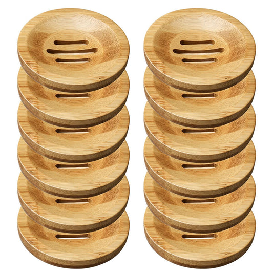 12 Pcs Bamboo Soap Dishes, Wooden Soap Tray Soap Holder, Shampoo Bar Holder Bar Soap Holder for Bathroom, Kitchen (Round)