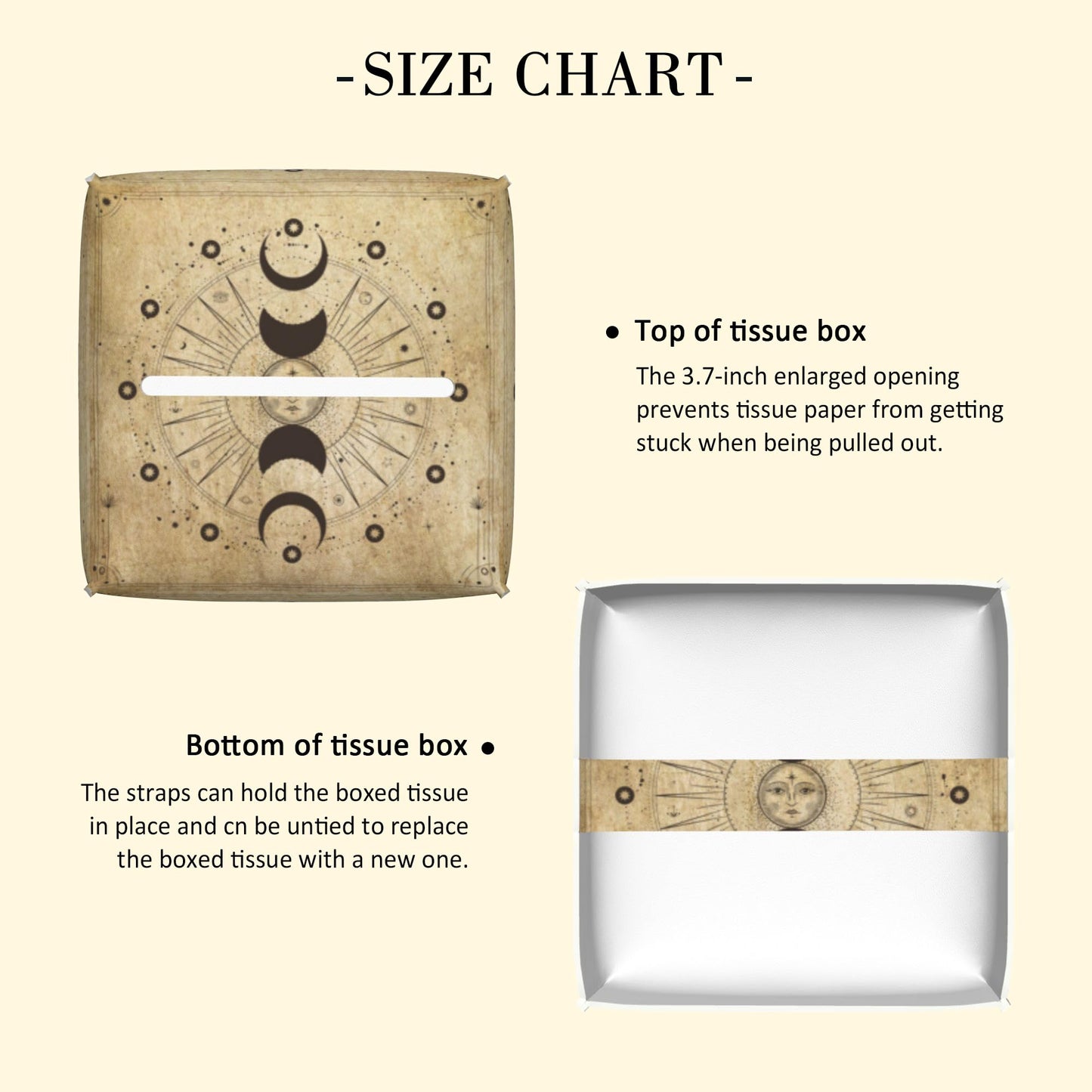 POIUBLE Leather Tissue Box Holder Moon Phases Tissue Box Cover Astrology Square Waterproof Tissue Holder Organizer Modern Napkin Holder for Bedroom Dresser Night Stand Office Desk