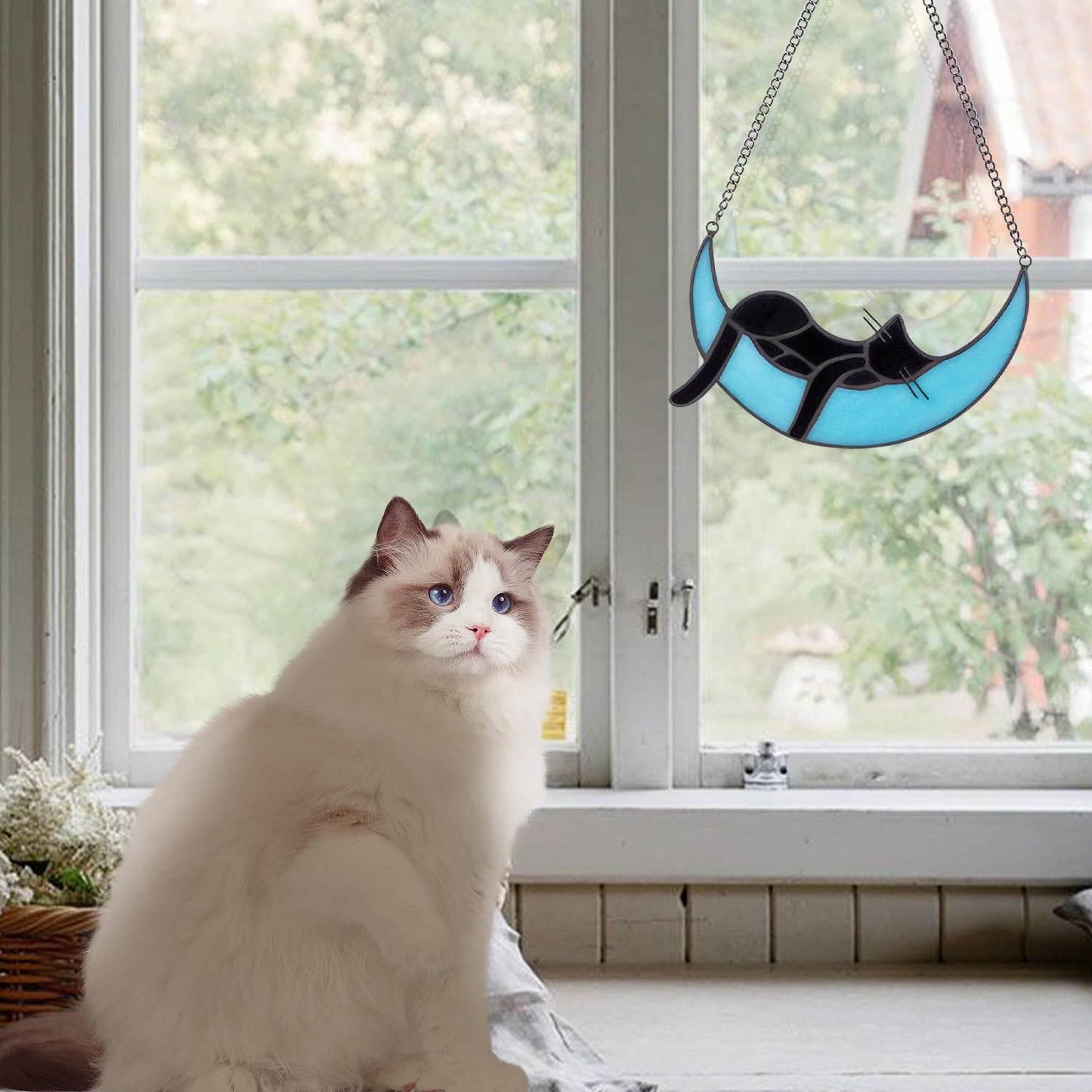 Kershyapet Black Cat Gifts for Women, Unique Loss of Cat Sympathy Gift, Handcrafted Stained Glass Window Hanging Suncatcher, Pet Loss Sympathy Gift for Window, Living Room, Garden