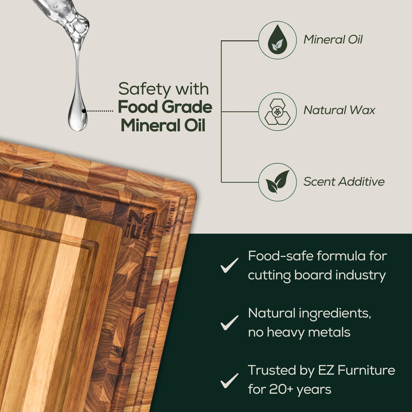 EZ FURNITURE Extra Large (XL) Teak Edge Grain Cutting Board, Reversible, Knife-Friendly Charcuterie Butcher Block, Juice Groove & Handles, Non-Toxic, Gift Box Included (Herringbone, 24" x 18" x 1.5")