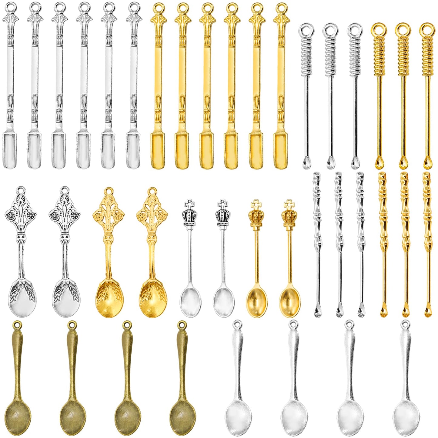Foraineam 40 Pieces Mini Spoons Tiny Shovel Spoon, Metal Medicine Spoon Powder Scoop for Spices, Herbs, Kitchen Tableware Charm Pendant Spoons For DIY Craft Jewelry Making Necklace Bracelet Key Chain