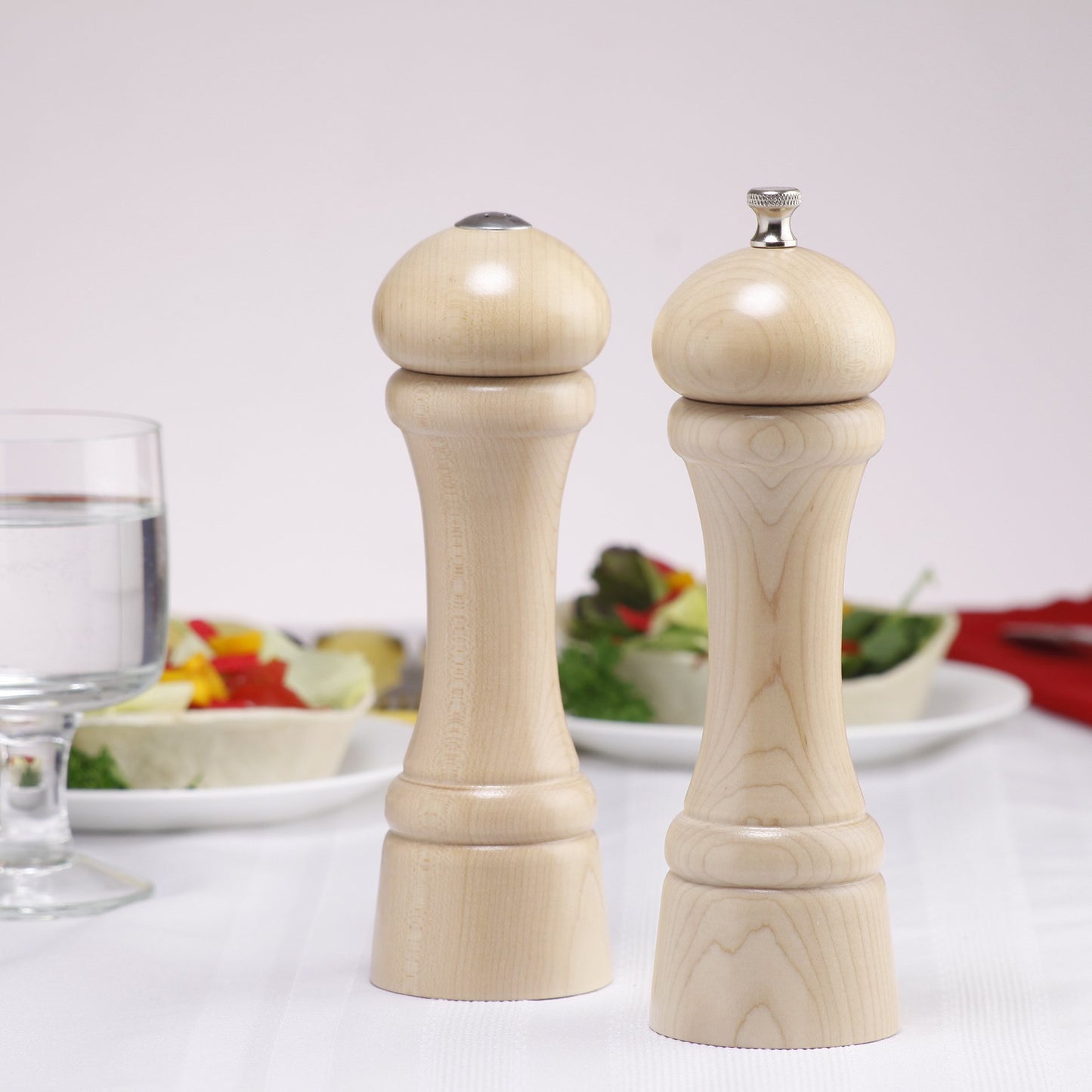 Chef Specialties 8 Inch Windsor Pepper Mill and Salt Shaker Set - Natural - Made in USA