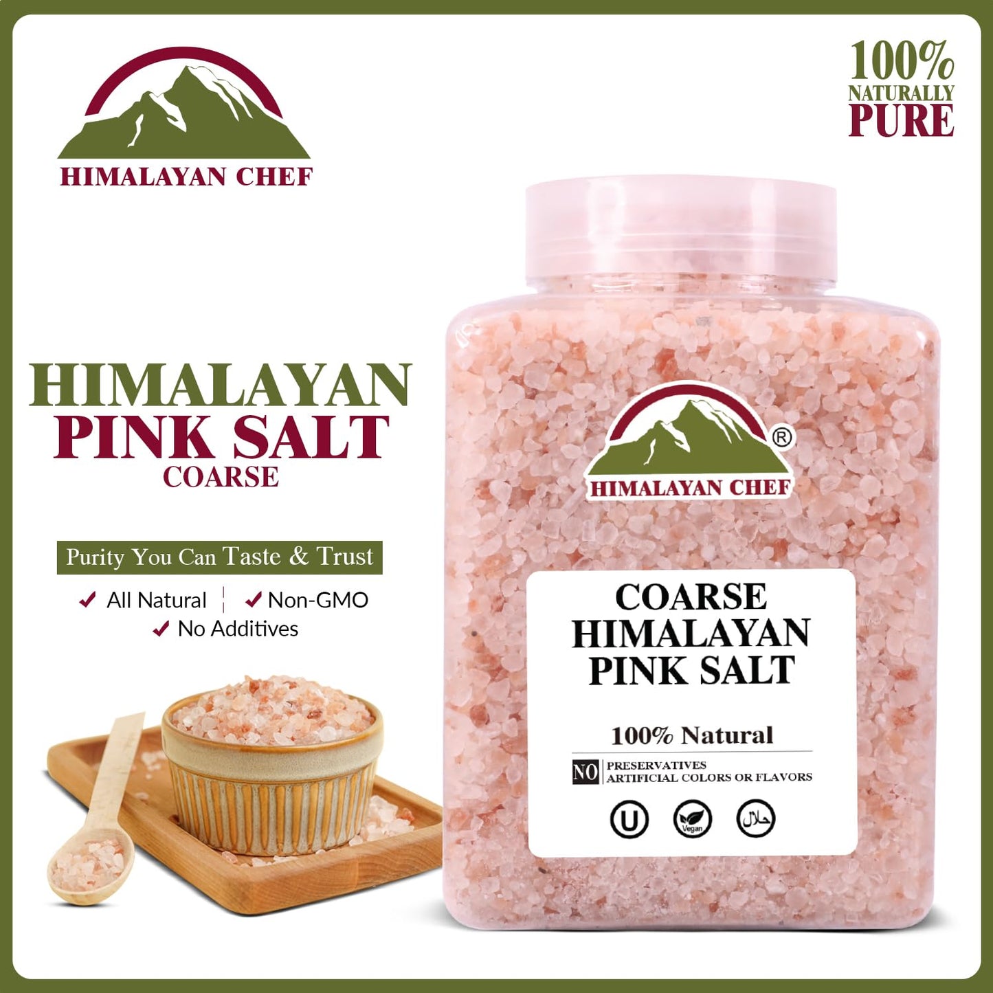 Himalayan Chef Himalayan Coarse Pink Salt in Plastic Jar | Unrefined & Non-GMO, Cruelty-free | Nutrient, and Rich Mineral Dense for Health, | 80 Ounce