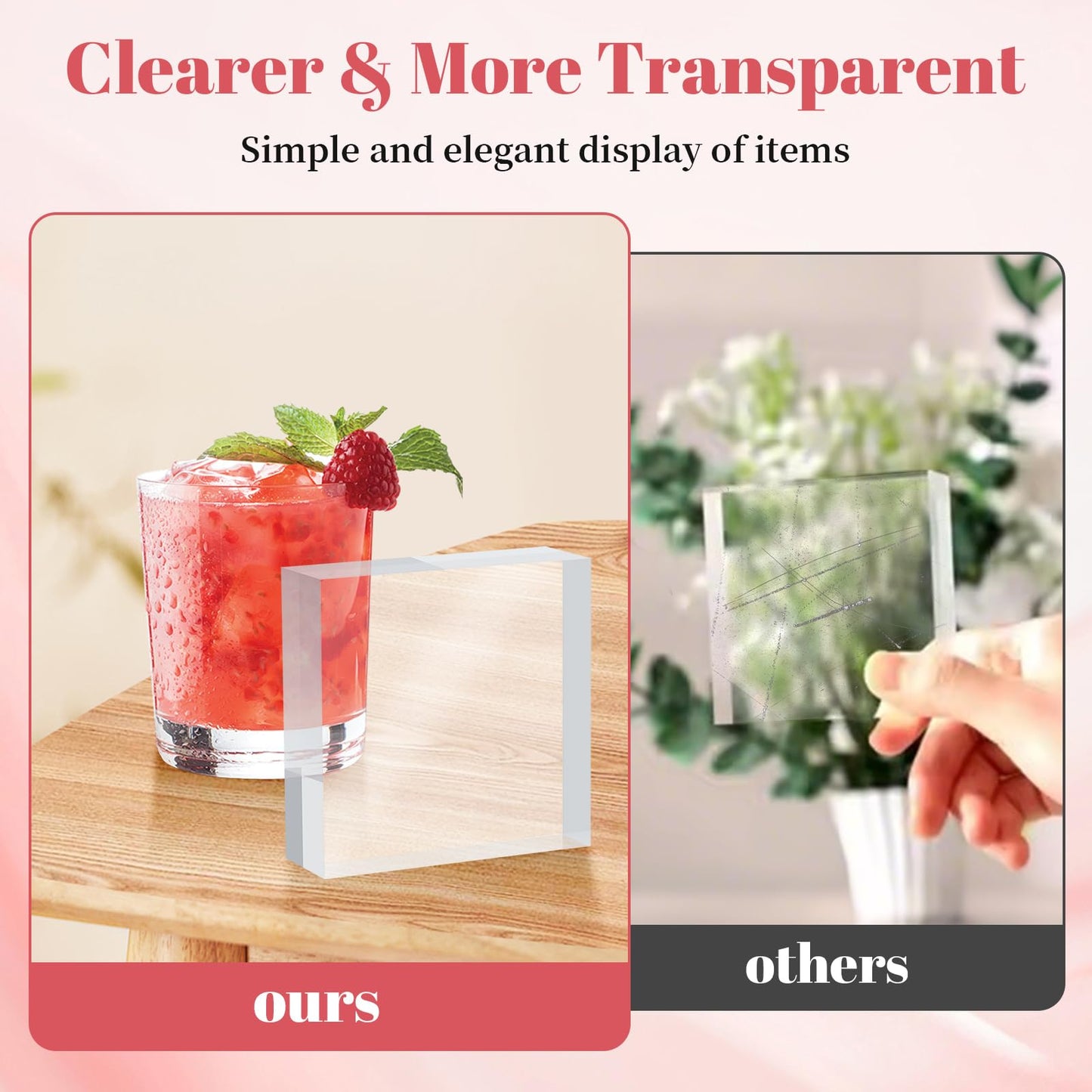 BestYiJo Square Acrylic Display Block 4 Pieces, 3 X 3 X 1 Inch Clear Polished Acrylic Blocks for Jewelry, Rings (4 * 4 * 1 inches)