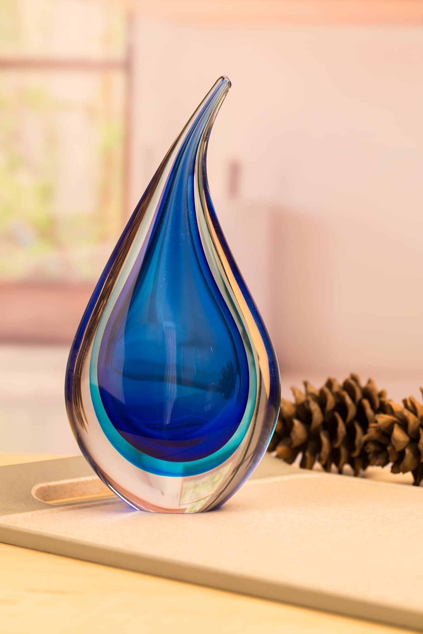 Yao Yuan Hand-Blown Glass Sculpture Glass Decor Murano-Style Glass Statue and Figurine Wonderful Gift, Blue Hollow