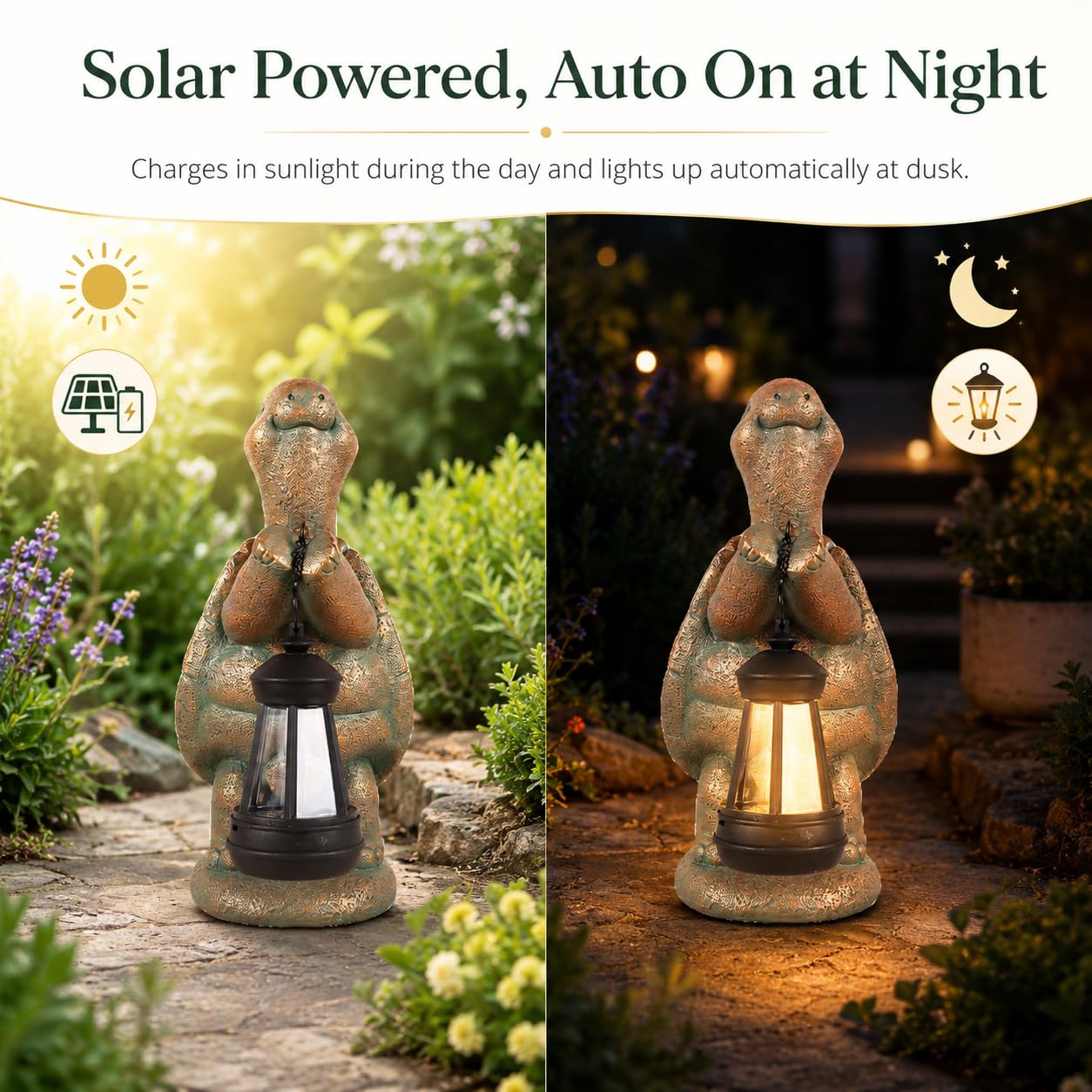 Roundot Turtle Solar Powered Outdoor Garden Statue, Resin Statue with Solar Light Lantern, Decorative Lawn, Yard Outdoor Turtle Decoration. Unique Home Decoration, Gifts for Women