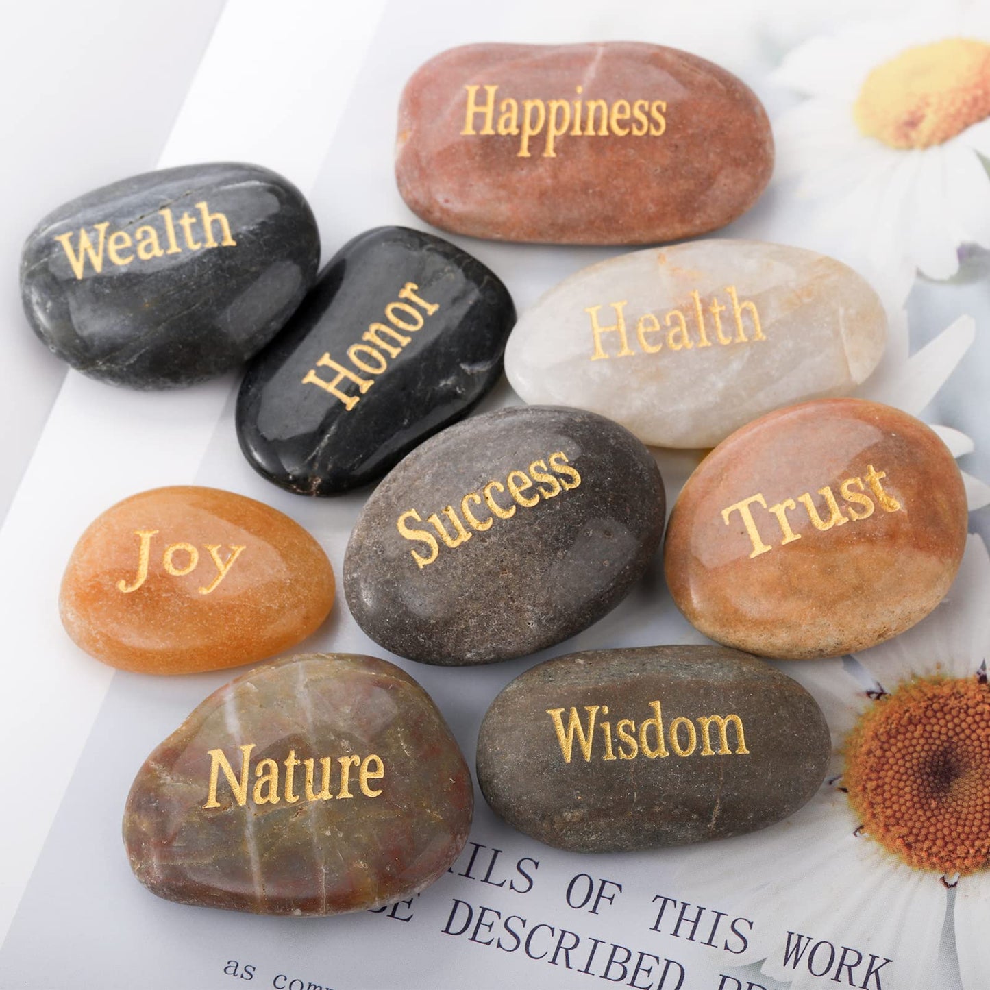 Jucoan 25 Pack Engraved Inspirational Stones with Different Words, 1-2 Inch Encouragement Rocks, Prayer Faith Stones Zen Stone Motivational Gifts for Easter Wedding Bridal Shower