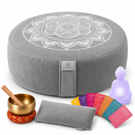 GAGAGIGO Meditation Cushion Set with Buckwheat Zafu, Breathing Light, Singing Bowl, Eye Pillow & Affirmation Cards – Meditation Kit for Beginners, Mindfulness Gift Set for Stress Relief & Yoga