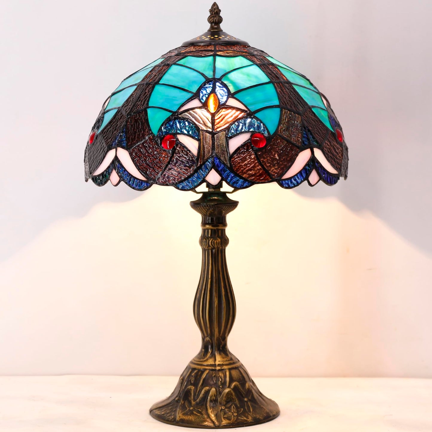 WERFACTORY Tiffany Style Lamp Green Liaison Stained Glass Table Lamp