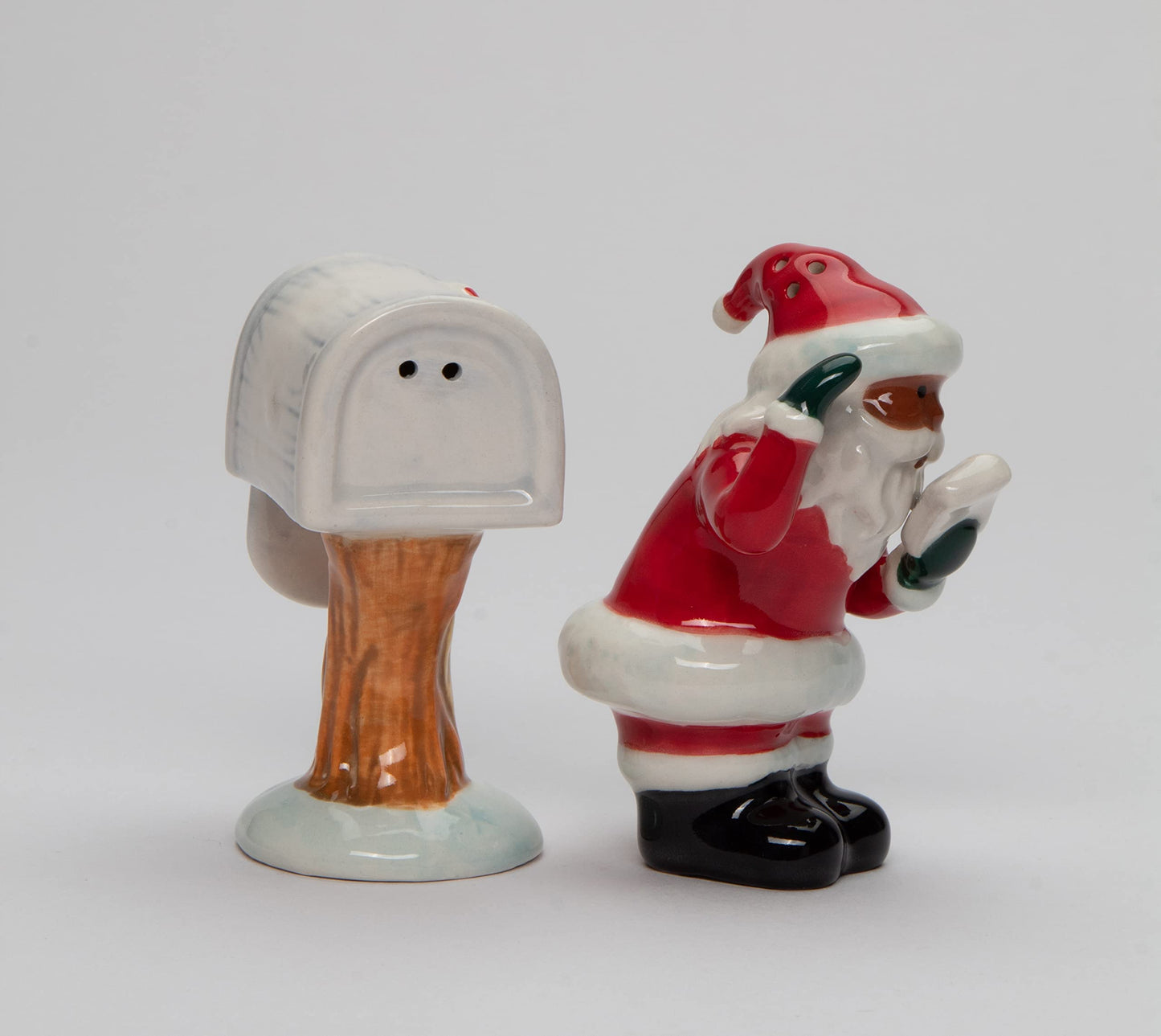 Fine Ceramic African American Black Christmas Santa Checking Mail Box Salt & Pepper Shakers Set, 3-1/2" H