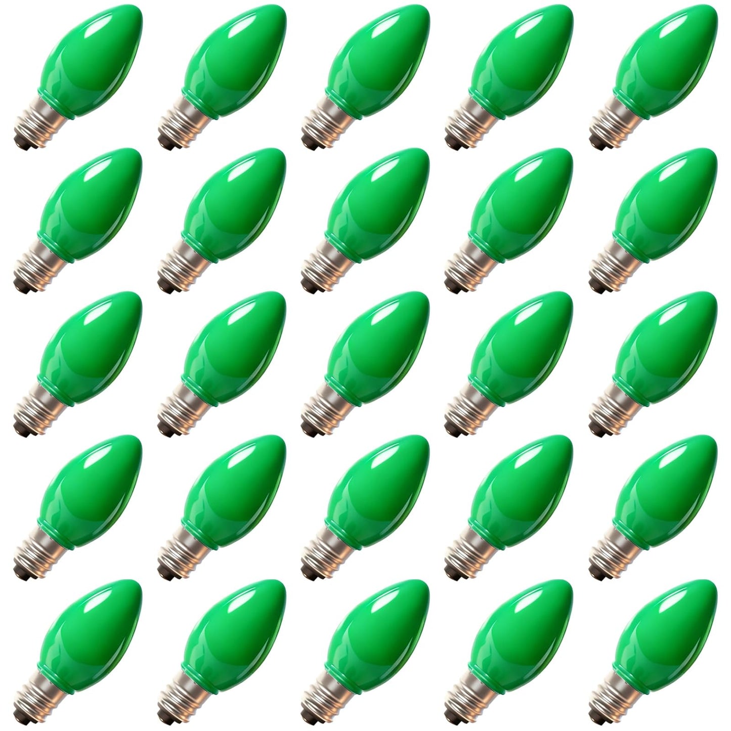 Bokoiuu C7 LED Christmas Light Bulbs, 25 Pack Green Replacement Bulbs, Shatterproof Green LED Light Bulbs for C7 Christmas String Lights, E12 Candelabra Base, 0.6 Watts