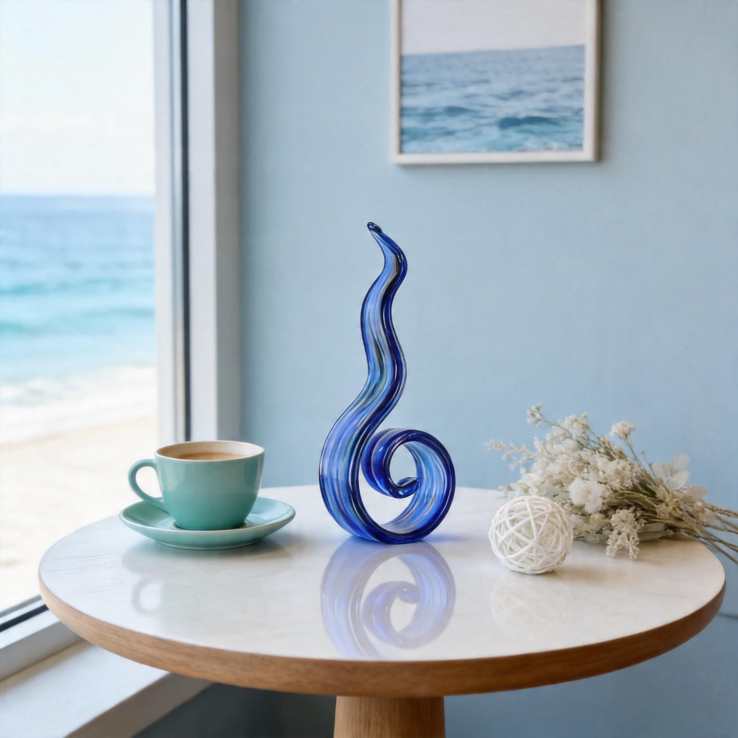 DOVDOV Hand Blown Glass Sculptures, Abstract Glass Figurines, Blue Glass Art Decorations Perfect for Decorating Coffee Tables, TV Stands, vanities, entryways, Offices, and Bookshelves.