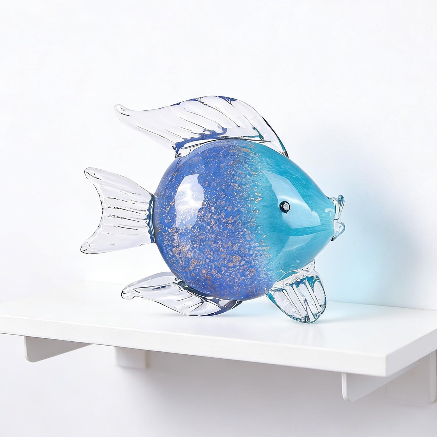 oliruim Blue Glass Fish Art Decoration Hand Blown Glass Fish Figurine, Art Paperweight Collection, Modern Office Luxury Decorations(WA-7)
