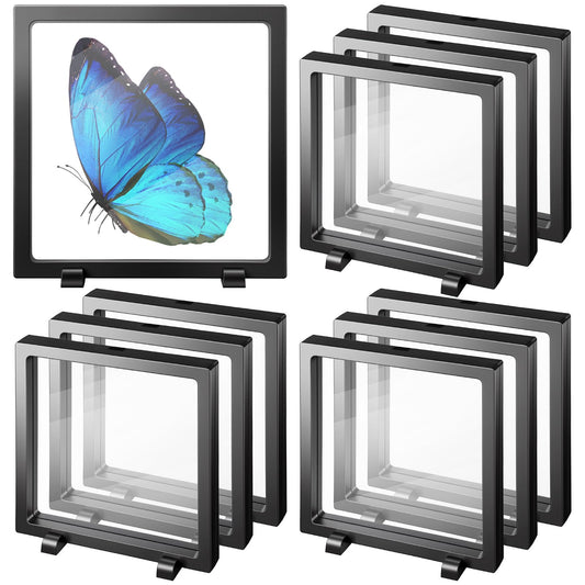10 Pack Large 3D Floating Display Case Floating Frame Display Holder Stand Challenge Coin Jewelry Frame Box ffor Badges, Challenge Coins, Jewelry, Shells, Gems, Minerals, Pins(Black, 7 x 7 x 0.8 Inch)