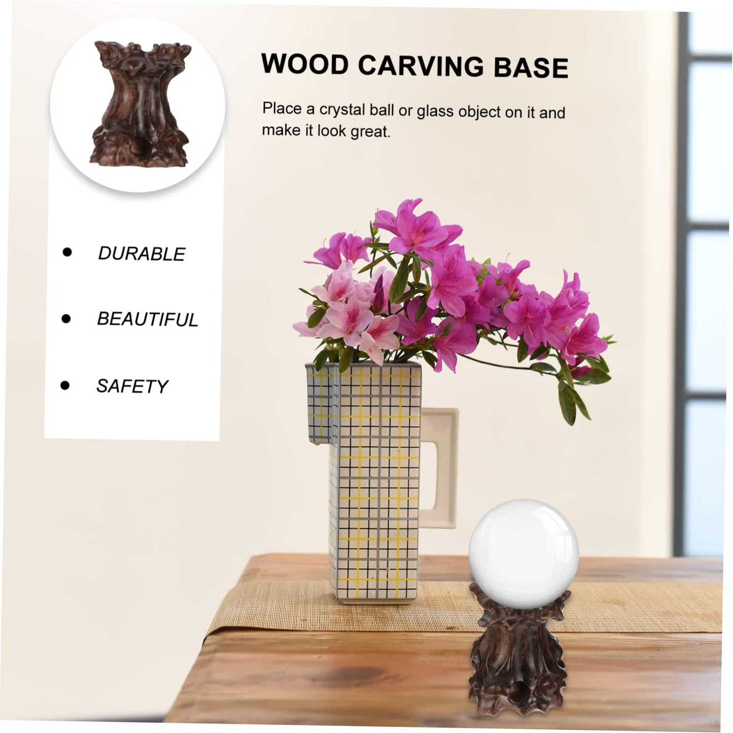 CORHAD Wood Carving Base 2.16X1.96X1.57In Crystal Ball Stand Sphere Holder Pedestal for Home Decor Display Stands Easy Installation Sturdy Support