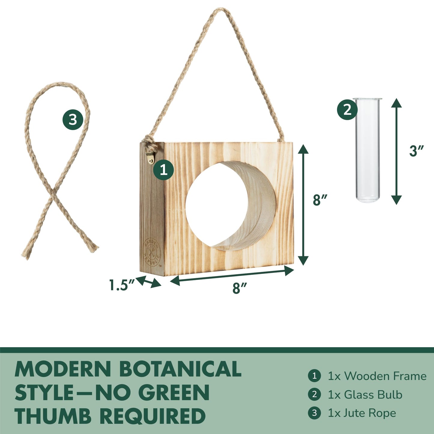· GARDEN REPUBLIC · Propagation Stations Set of 3 - Propagation Vases for Plants - Hanging Wooden Wall Planter and Glass Test Tubes - Indoor Plant Holder, Hydroponic Decor