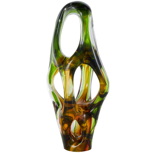 Deco 79 Glass Abstract Decorative Sculpture Ombre Cutout Home Decor Statue with Amber Accents, Accent Figurine 6" x 5" x 16", Green