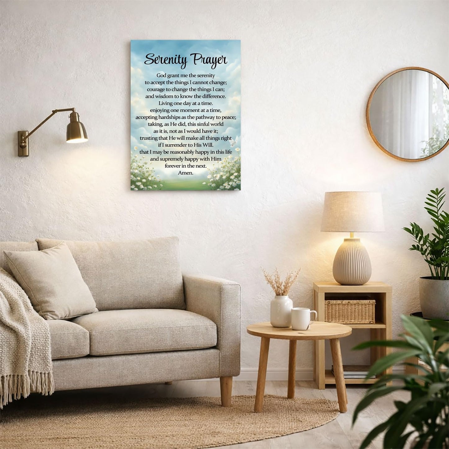 Serenity Prayer Canvas Wall Art God Grant Me the Serenity Decor Bible Verse Poster Religious Inspirational Quote Picture Christian Prints Jesus Painting Gift Framed 8 * 12 Inch