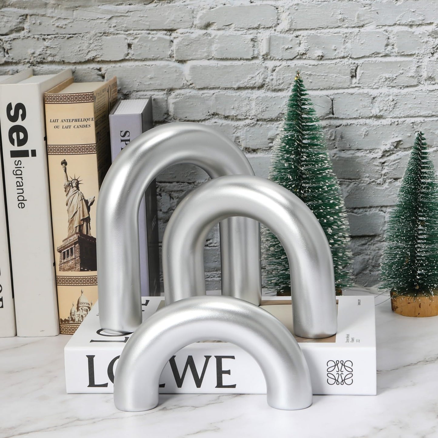 HMASYO 3Pcs Sliver Arch Decorative Objects Statue, Coffee Table Bookshelf Aesthetic Decor for Living Room Bedroom, Knick Knacks Home Table Top Decor for Shelves Boho Office Decor
