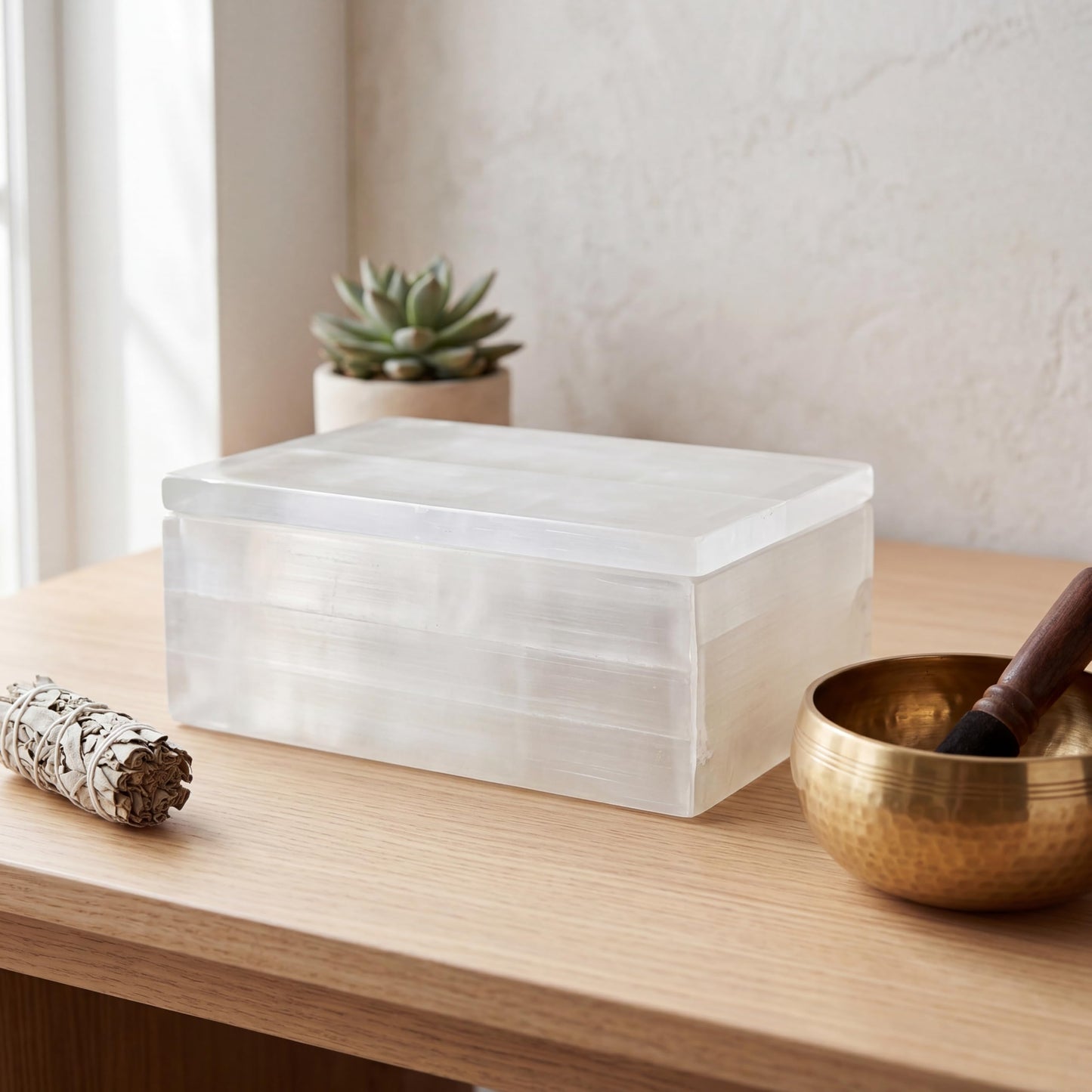 YeasHome Large Selenite Crystal Box Artisan-Crafted 8-Inch Stone Holder Geode Bowl with Lid Elegant Showpiece for Energy Cleansing, Display & Storage of Healing Stones, Jewelry & Meditation Tools