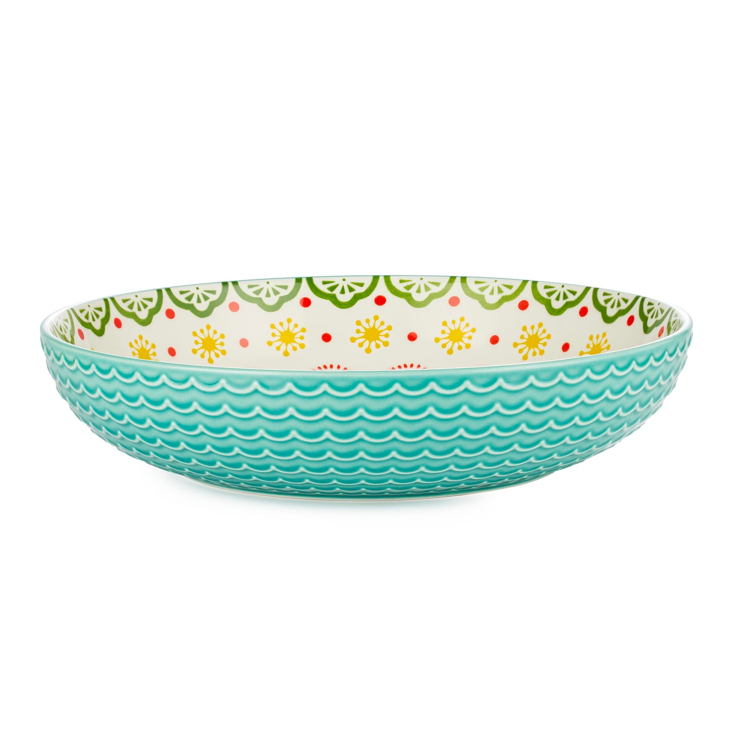 Signature Housewares Morocco 36 OZ Shallow Dinner Bowls/Deep Plates Perfect for Spaghetti and Salads - Set of 4 - Large Ceramic Bowls - Colorful Handpainted Pasta Bowls -