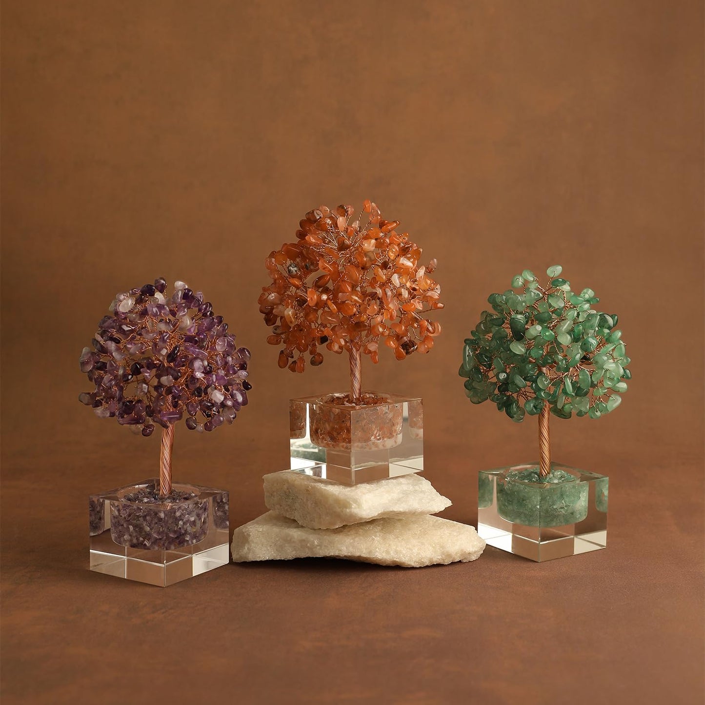 Crystal Tree for Home Decor 5.7 Inch Carnelian Gem Tree with 243 Stones, Spiritual Decor, Crystal Healing Tree, Energy Tree for Meditation, Gift for Women and Men, Handmade Feng Shui Bonsai