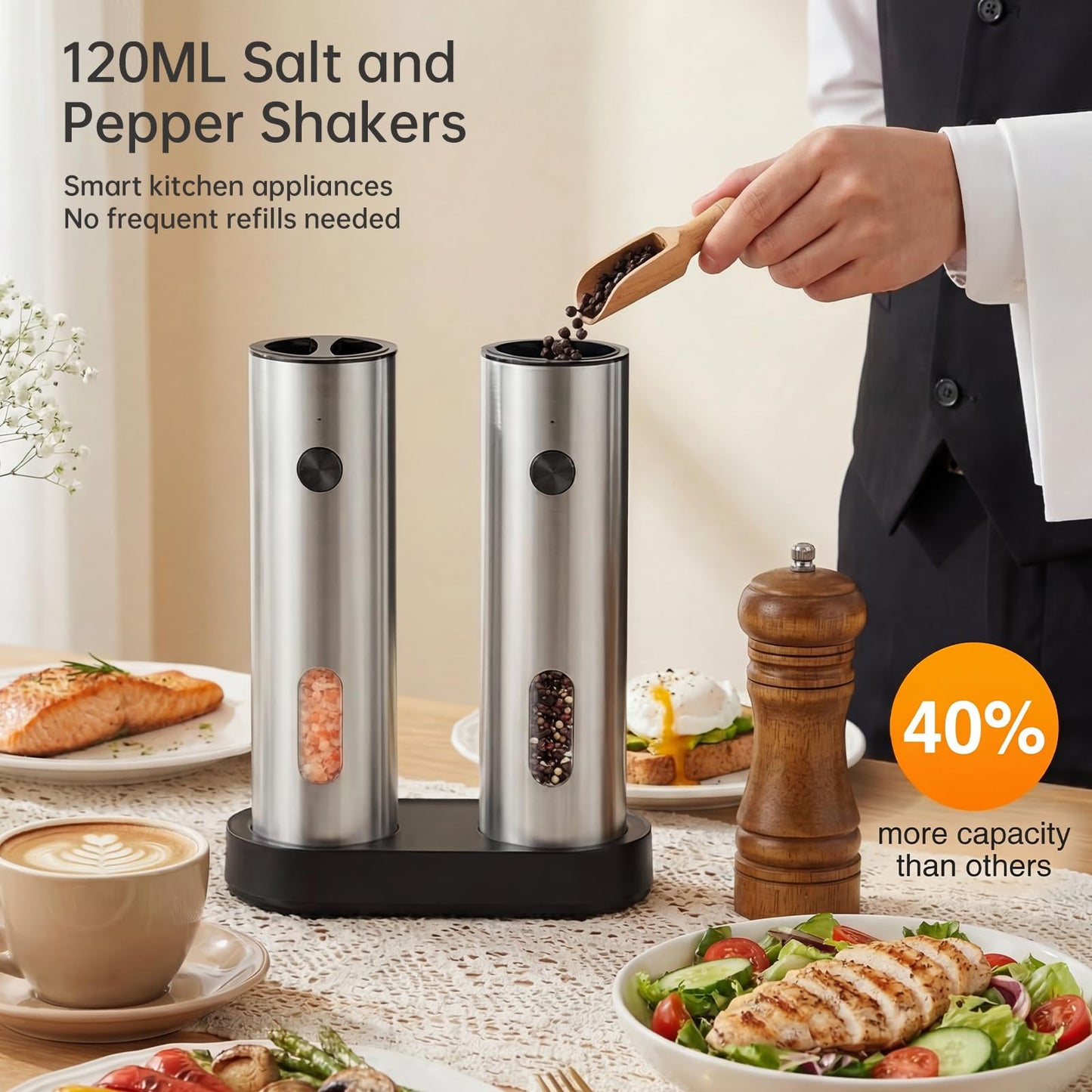 Electric Salt and Pepper Grinder Set, Pepper and Salt Shakers, Auto Pepper Mill with Rechargeable Base/Led Light/Adjustable Coarseness, Kitchen Essentials Ideal for Daily Use & New Home Gift